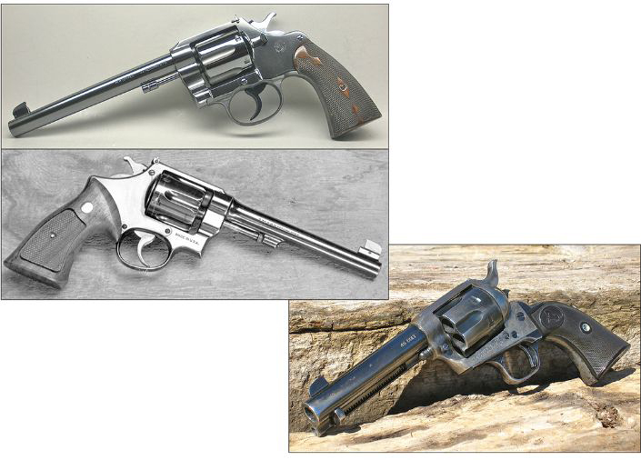 At least two reasons for the belief that the .44 Special is the most accurate big-bore cartridge rests in the type of guns it was typically chambered for, e.g., the Colt New Service Target (top) and S&W Second Model 44 Target (above) as opposed to the .45 Colt’s historic association with the typical Colt Single Action Army (upper right).